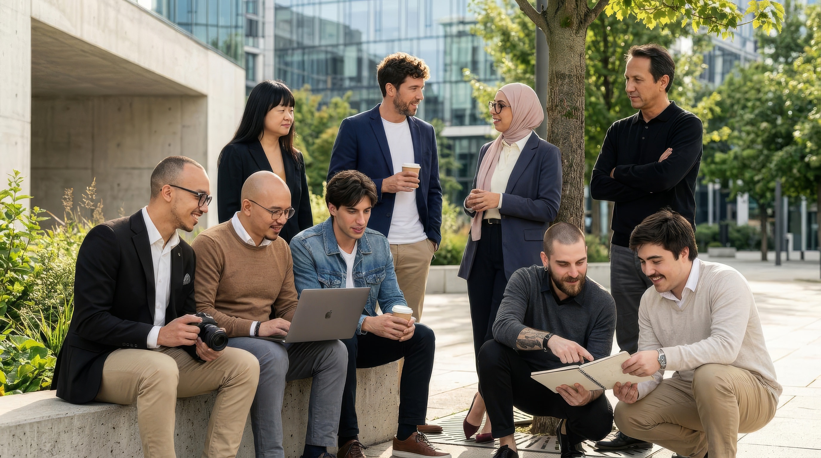 The Ragencia team gathered outside their studio — multicultural, multigenerational, multidisciplinary.
